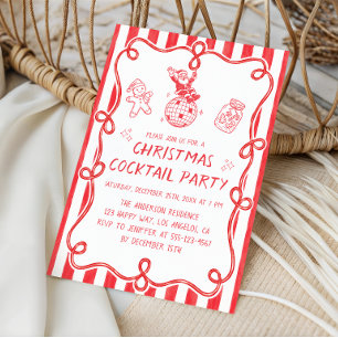 Rote Vintage-Weihnachts-Cocktailparty Einladung