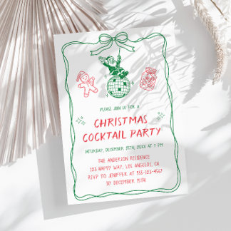 Rote Vintage-Weihnachts-Cocktailparty Einladung