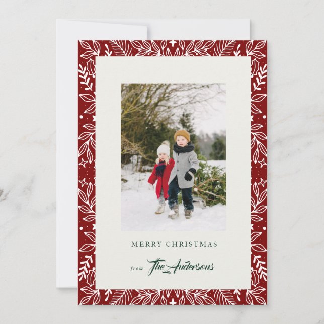 Rote Vintage Weihnachtsbilder Feiertagskarte (Vorderseite)