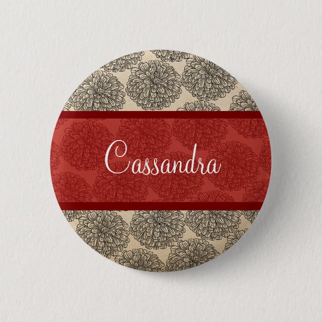Rote Vintage-Zinnia-Schaltfläche Button (Vorderseite)
