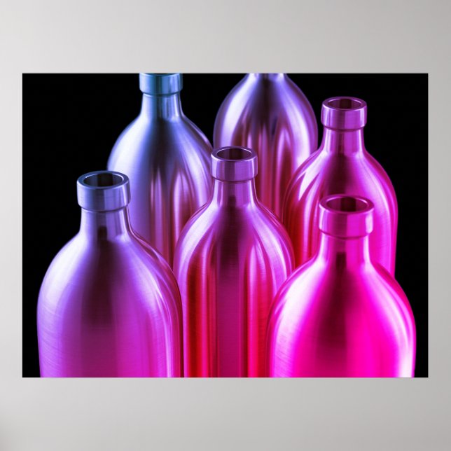 Rote + violette Stahlflaschen schwarzer Hintergrun Poster (Vorne)