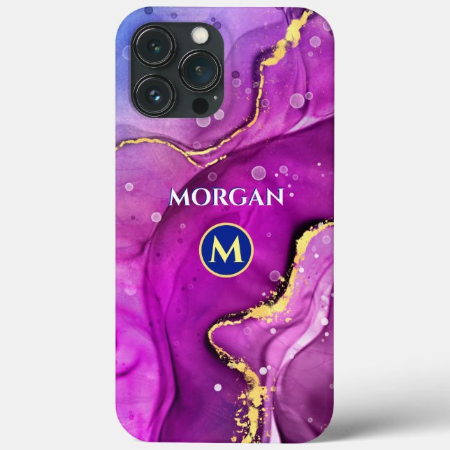 Rote Violette und Gold Liquid Tinte, Monogramm und Case-Mate iPhone Hülle (Rückseite)
