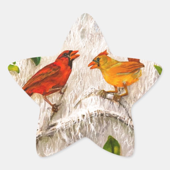 Rote Vögel. Gesang der Liebe Stern-Aufkleber (Vorderseite)