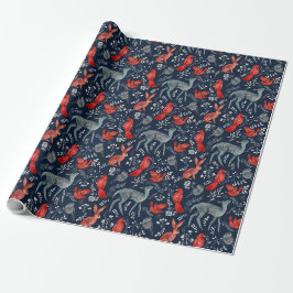 Rote Vögel, Hirsche, Kaninchen auf der Marine Nord Geschenkpapier