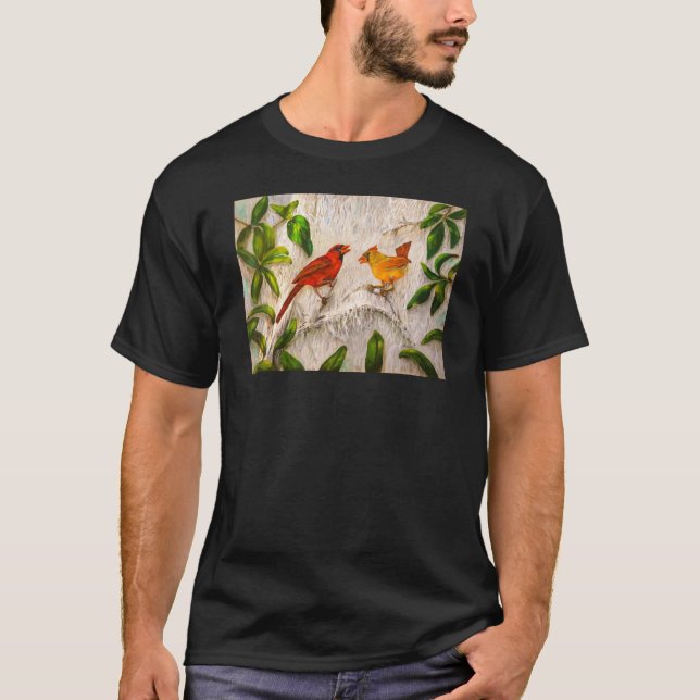Rote Vögel Kardinalsvögel T-Shirt (Vorderseite)