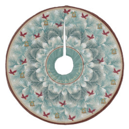 Rote Vögel und Personalisierte weiße Kiefern Fleece Weihnachtsbaumdecke