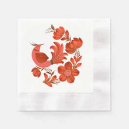 Rote Volkskunst Vogel & Blumen Serviette