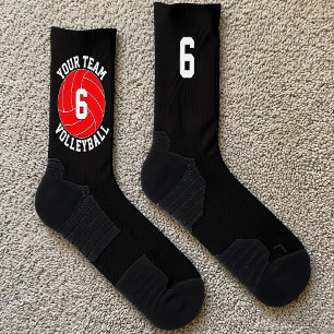 Rote Volleyball-Mannschaftsname und Spielernummer Socken