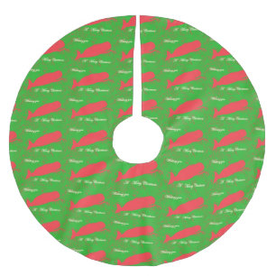 rote Wale auf grünem Baumrock Polyester Weihnachtsbaumdecke