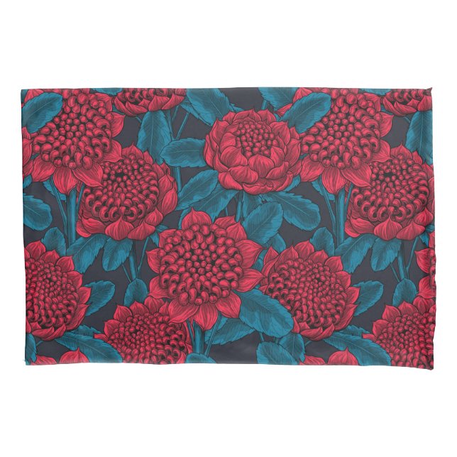Rote Waratah-Blume Kissenbezug (Vorderseite)