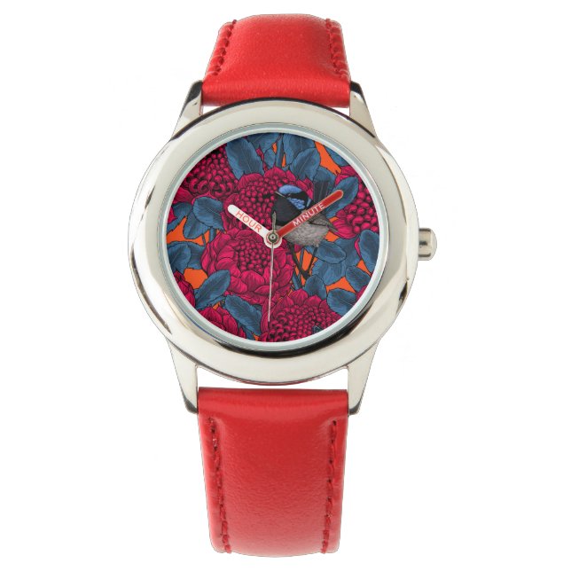 Rote Waratah und Feen Armbanduhr (Vorderseite)