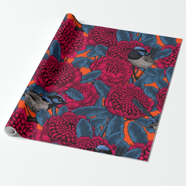 Rote Waratah und Feen Geschenkpapier (Ungerollt)