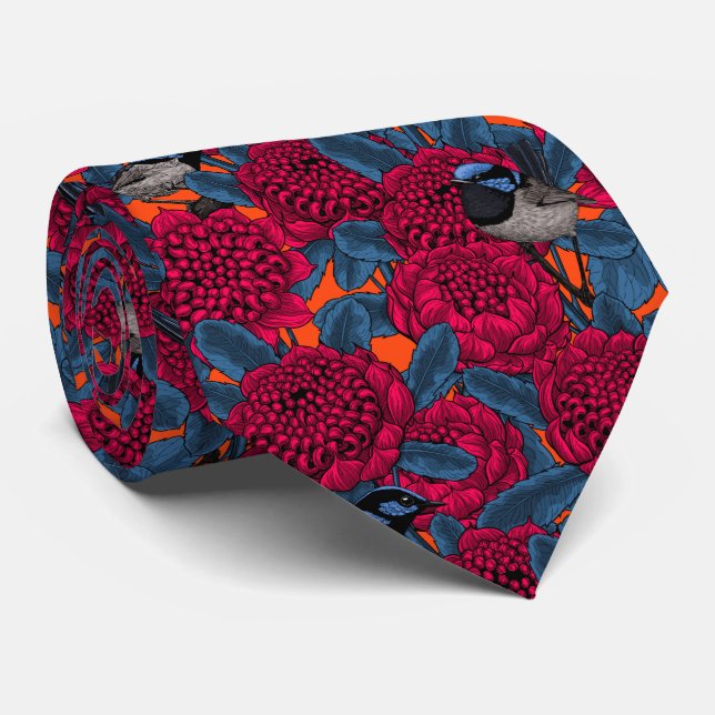 Rote Waratah und Feen Krawatte (Gerollt)