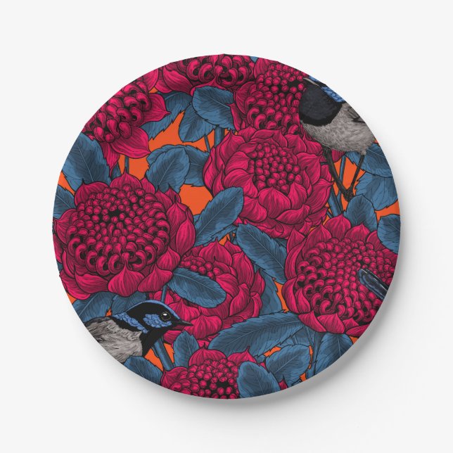 Rote Waratah und Feen Pappteller (Vorderseite)