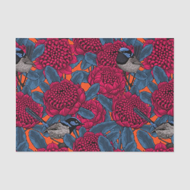 Rote Waratah und Feen Seidenpapier (Vorderseite)