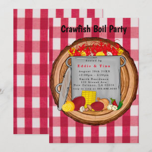 Rote Wasserfarbe Gingham-Krebs-Kochparty Einladung