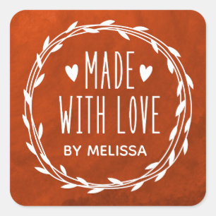 Rote Wasserfarbe mit Liebe-Label Quadratischer Aufkleber