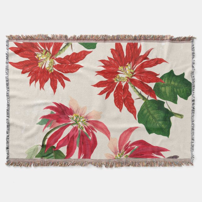 Rote Wasserfarbe Poinsettia Blumengrün Decke (Vorderseite)