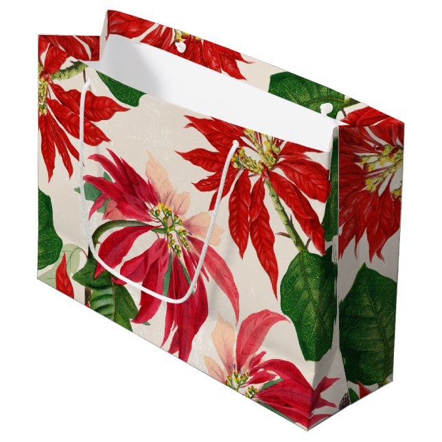 Rote Wasserfarbe Poinsettia Blumengrün Große Geschenktüte (Vorderseite Schrägansicht)