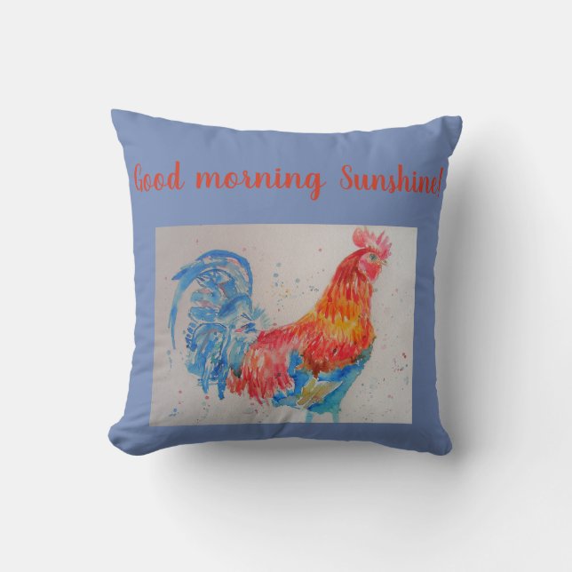 Rote Wasserfarbe Rooster Guten Morgen Sonnenschein Kissen (Vorderseite)
