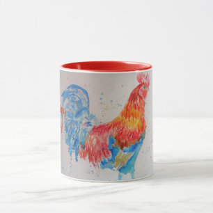 Rote Wasserfarbe Rooster Morgensonne Tasse