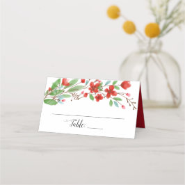 Rote Wasserfarben Blüten Elegante Hochzeit Platzkarte