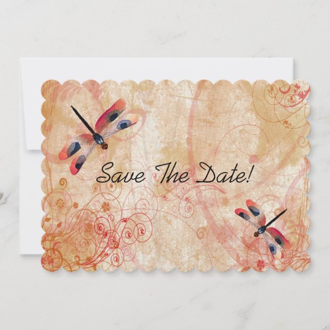 Rote Wasserfarben-Libellen Save The Date (Vorderseite)