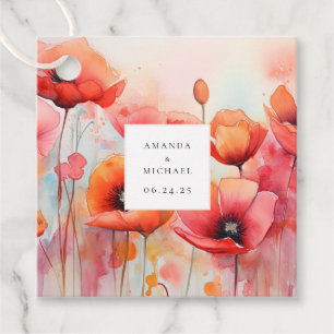 Rote Wasserfarben-Poppies bei einer Feldhochzeit Geschenkanhänger