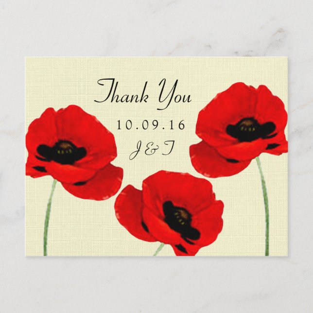 Rote Wasserfarben-Poppies Hochzeitskollektion Postkarte (Vorderseite)