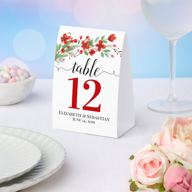 Rote Wasserfarbenblüten Boho Hochzeitsstimmung Tis Tischaufsteller (In Situ (Hochzeit))