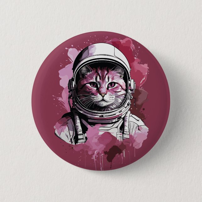 Rote Wasserfarbenkatze Button (Vorderseite)