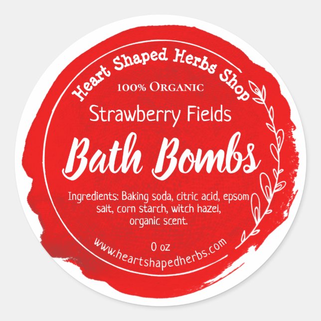 Rote Wasserfarbensteine Strawberry Bath Bombe Runder Aufkleber (Vorderseite)