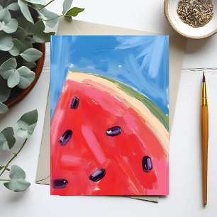 Rote Wassermelone   Aquarell Obstmalerei Postkarte