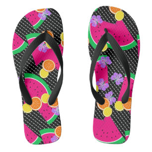 Rote Wassermelone Gelbe Zitronen Tropisch Flip Flops