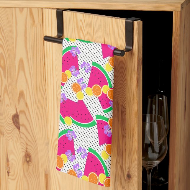 Rote Wassermelone Gelbe Zitronen Tropisch Geschirrtuch (Drittel gefaltet)