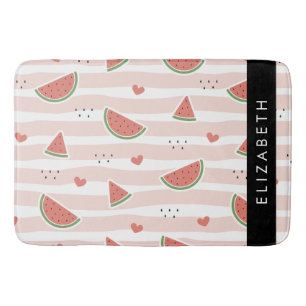 Rote Wassermelonen, Herz, Streifen, Ihr Name Badematte