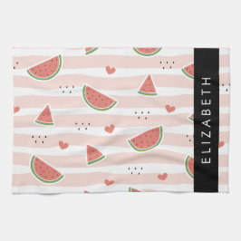 Rote Wassermelonen, Herz, Streifen, Ihr Name Geschirrtuch