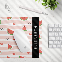 Rote Wassermelonen, Herz, Streifen, Ihr Name Mousepad