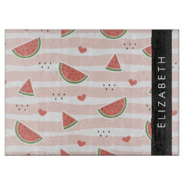 Rote Wassermelonen, Herz, Streifen, Ihr Name Schneidebrett