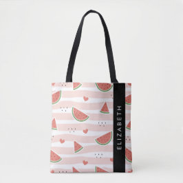 Rote Wassermelonen, Herz, Streifen, Ihr Name Tasche