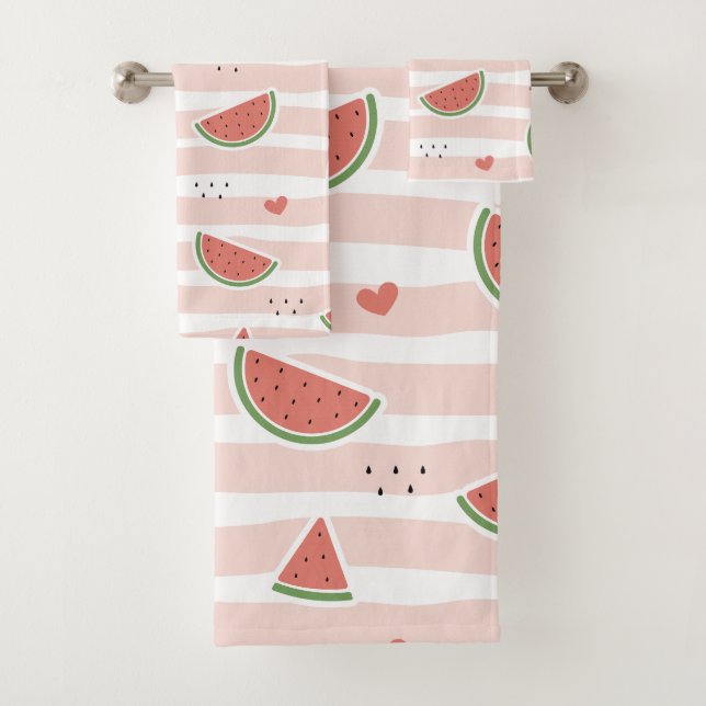 Rote Wassermelonen, Herz, Streifen, Sommermuster Badhandtuch Set (Insitu)