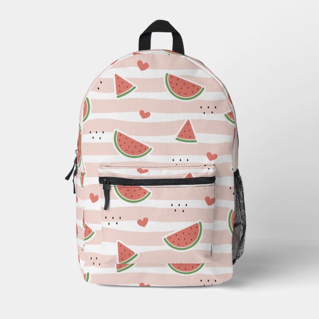 Rote Wassermelonen, Herz, Streifen, Sommermuster Bedruckter Rucksack (Vorderseite)