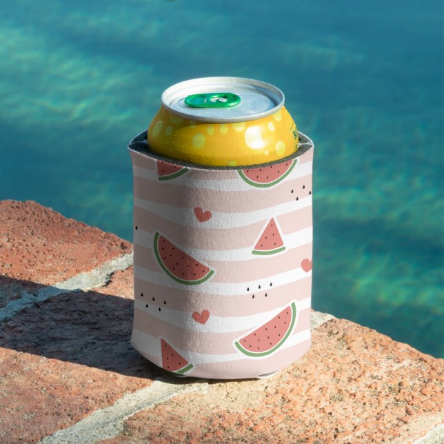 Rote Wassermelonen, Herz, Streifen, Sommermuster Dosenkühler (In Situ Pool)