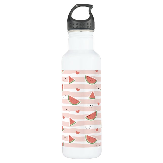 Rote Wassermelonen, Herz, Streifen, Sommermuster Edelstahlflasche (Vorderseite)