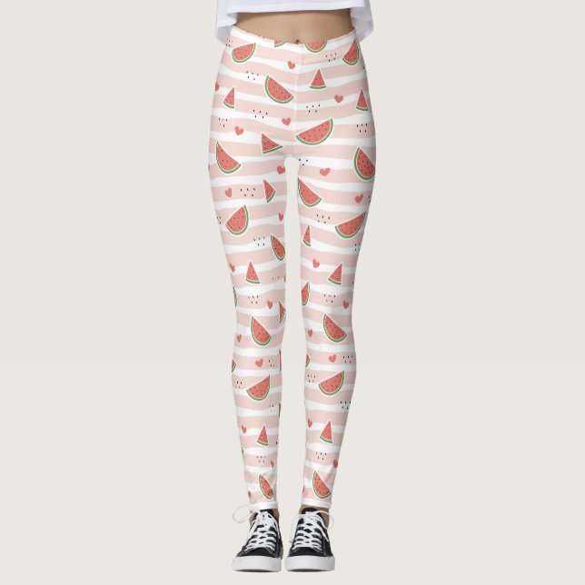 Rote Wassermelonen, Herz, Streifen, Sommermuster Leggings (Vorderseite)