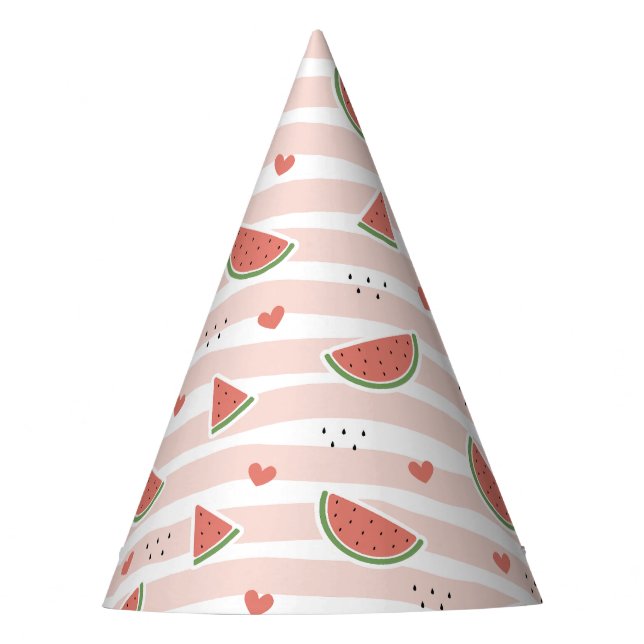 Rote Wassermelonen, Herz, Streifen, Sommermuster Partyhütchen (Vorderseite)