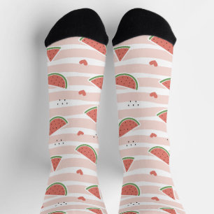 Rote Wassermelonen, Herz, Streifen, Sommermuster Socken