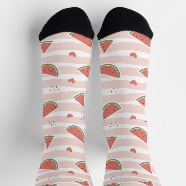Rote Wassermelonen, Herz, Streifen, Sommermuster Socken (Oben)