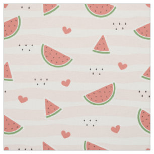 Rote Wassermelonen, Herz, Streifen, Sommermuster Stoff