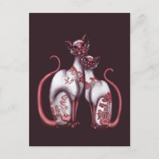 Rote Weiden-Siamesenkatzen-Postkarte Postkarte